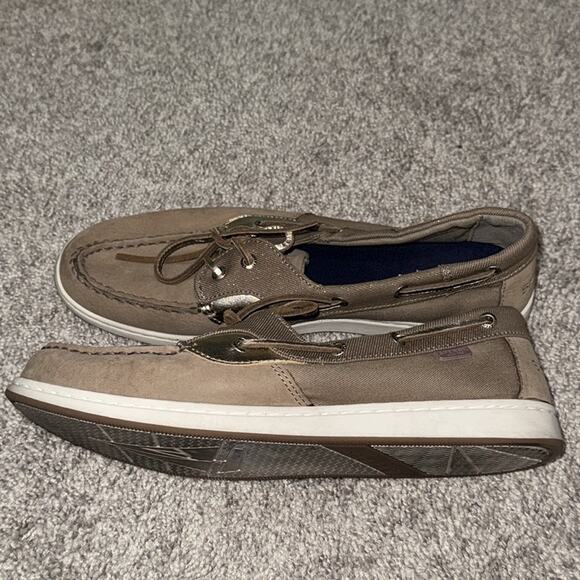 SPERRY Top-Sider memory foam women’s size 9.5 slip on tan gold glitter accents - Picture 3 of 11
